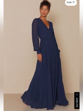 Lulu's My Whole Heart Dark Navy Blue Long Sleeve Wrap Maxi Dress - Size L